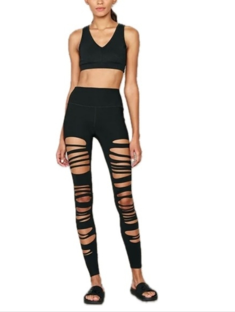 Black High-Waist Alo Yoga Warrior Extreme Ripped Leggings